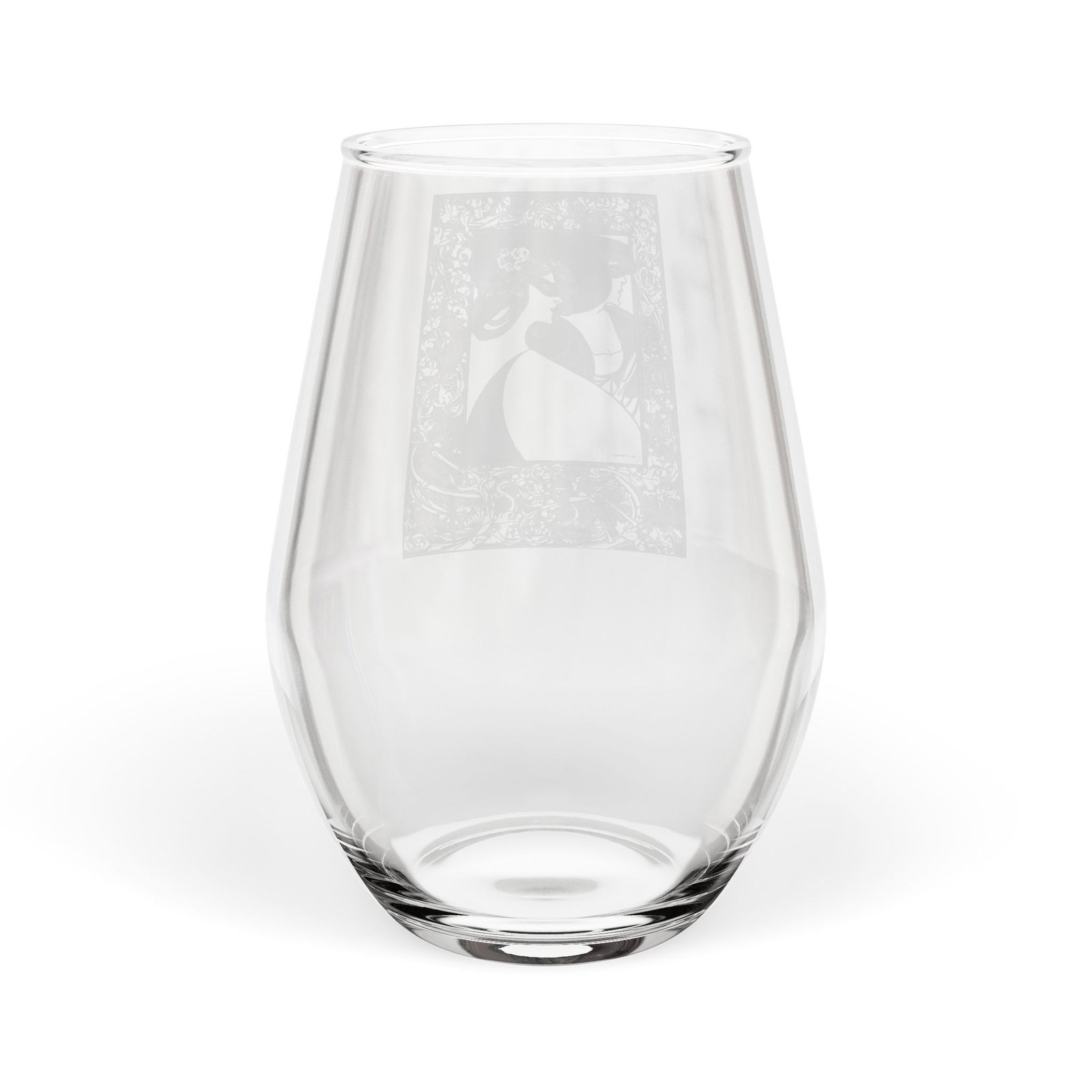Two Masked Women Stemless Wine Glass - Image 3
