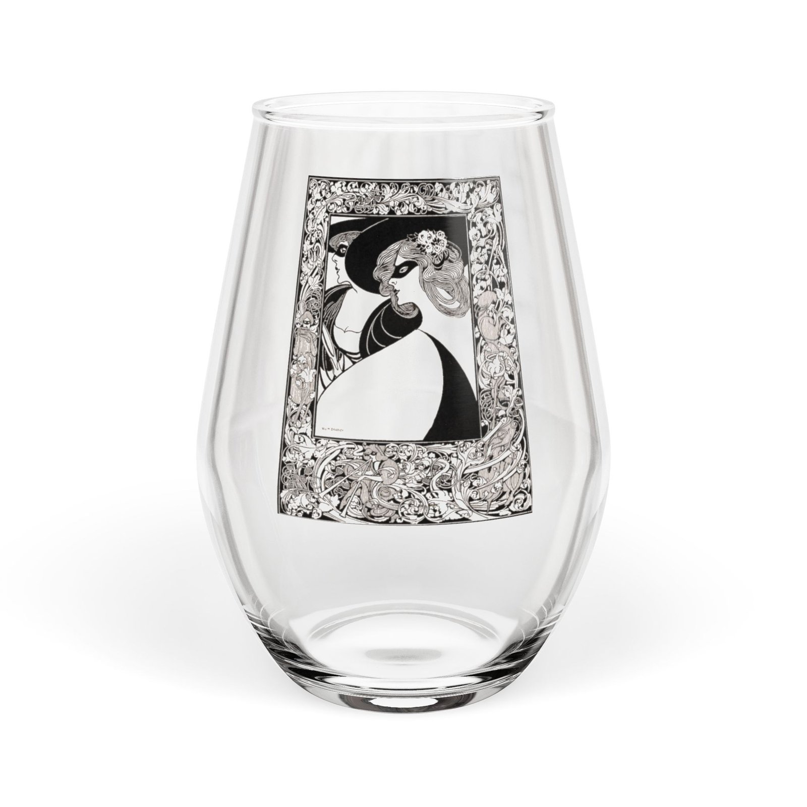 Two Masked Women Stemless Wine Glass