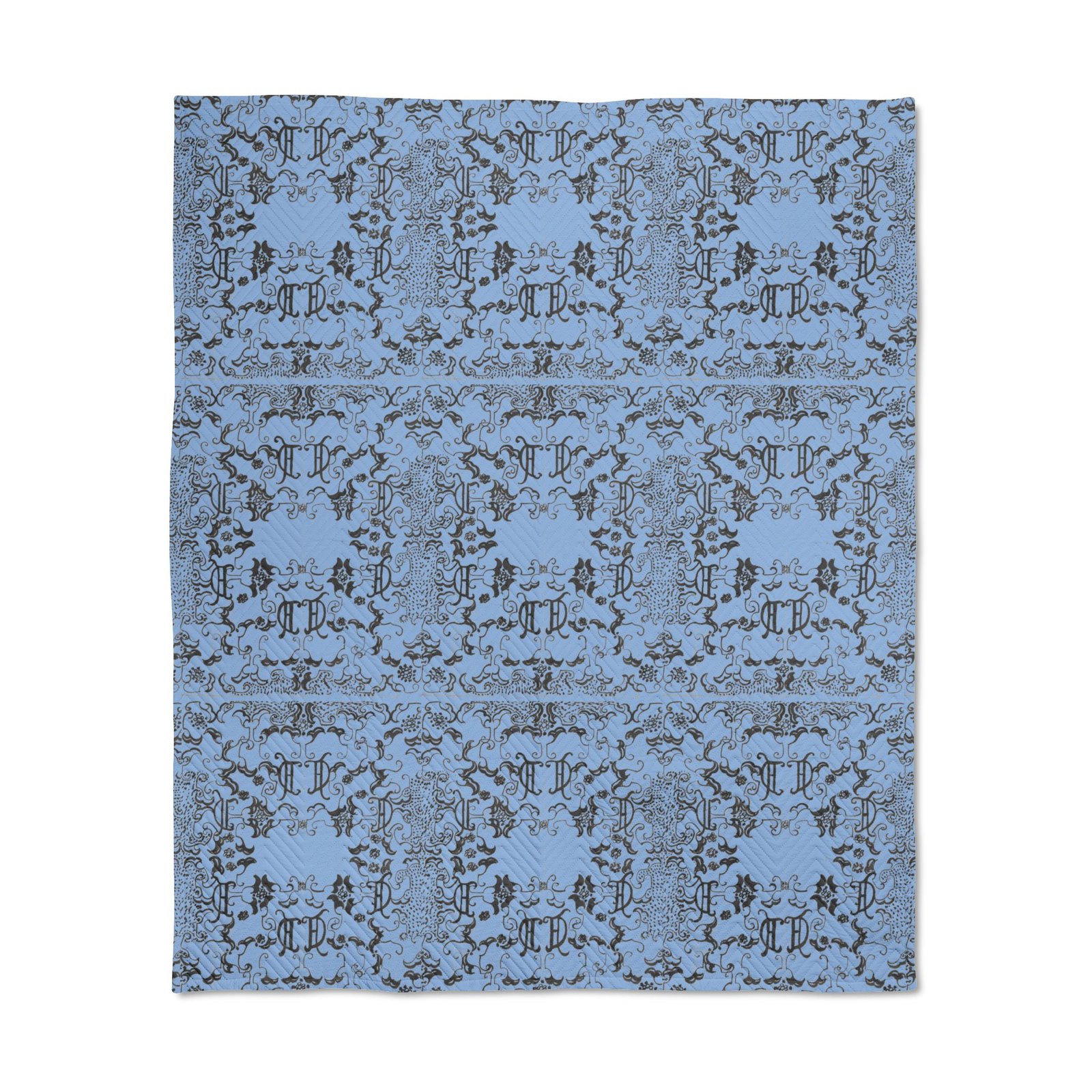 Blue Vintage Floral Quilted Throw Blanket — Cozy Decorative Bed & Sofa Throw