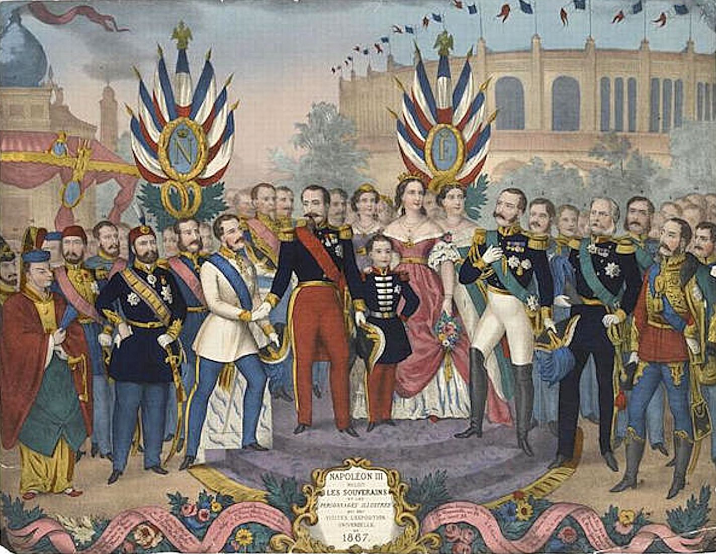 Napoleon III receives the rulers and illustrious men who visited the Exposition universelle of 1867.