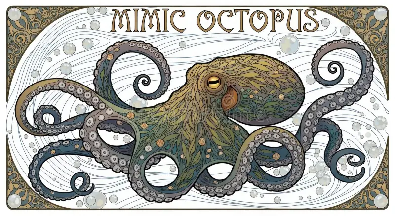 elegant-mimic-octopus-illustration-intricate-details-art-nouveau-style-detailed-presented-ornate-border-435913923