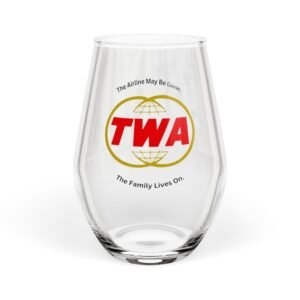 TWA Logo Stemless Wine Glass — Vintage Airline Travel Gift (11.75 oz)