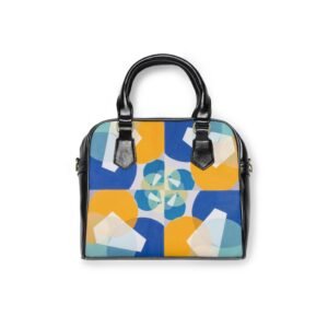 Geometric Kaleidoscope Shoulder Handbag — Blue & Mustard Retro Pattern