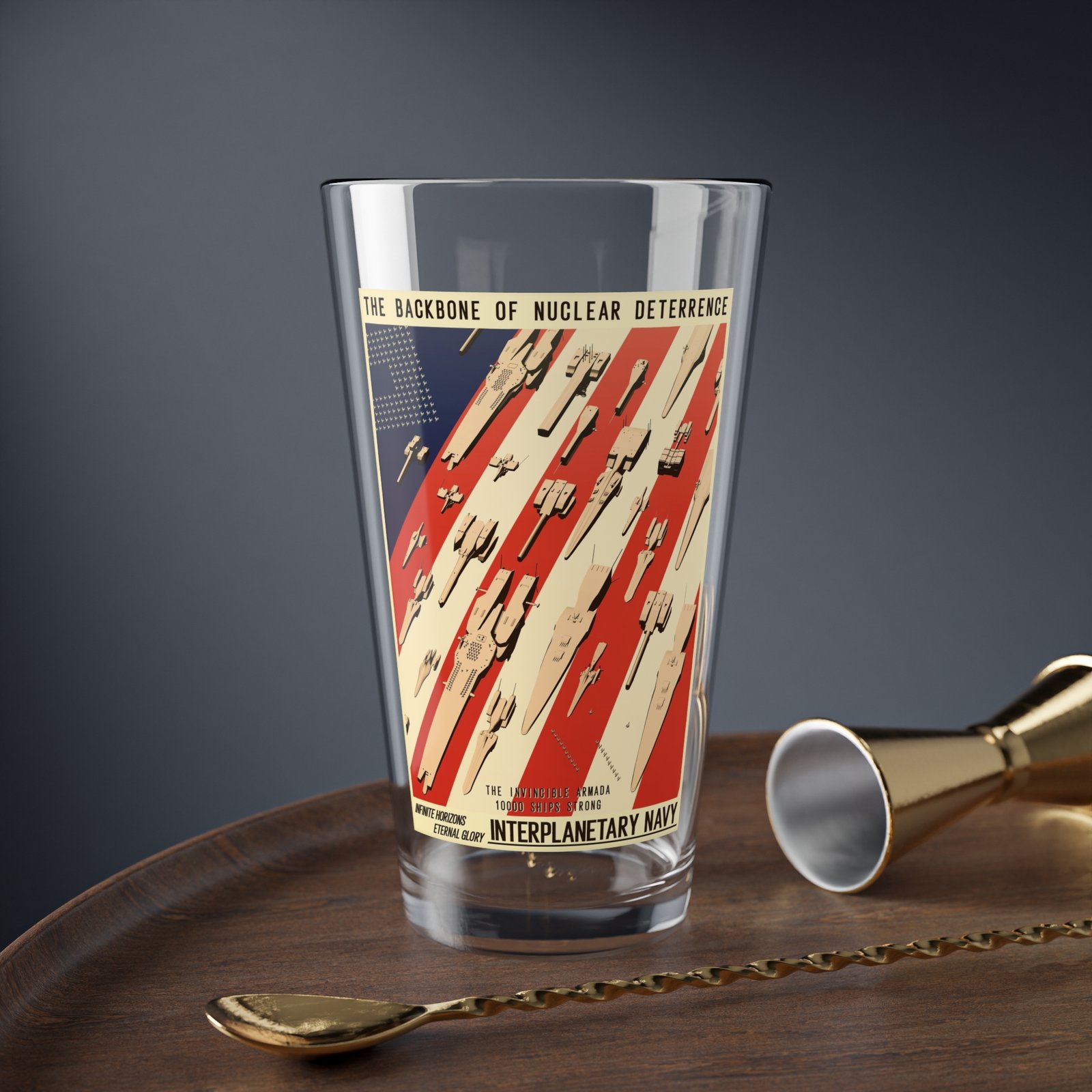 16oz Mixing Glass – Retro 'Backbone of Nuclear Deterrence' Vintage Propaganda Design - Image 3
