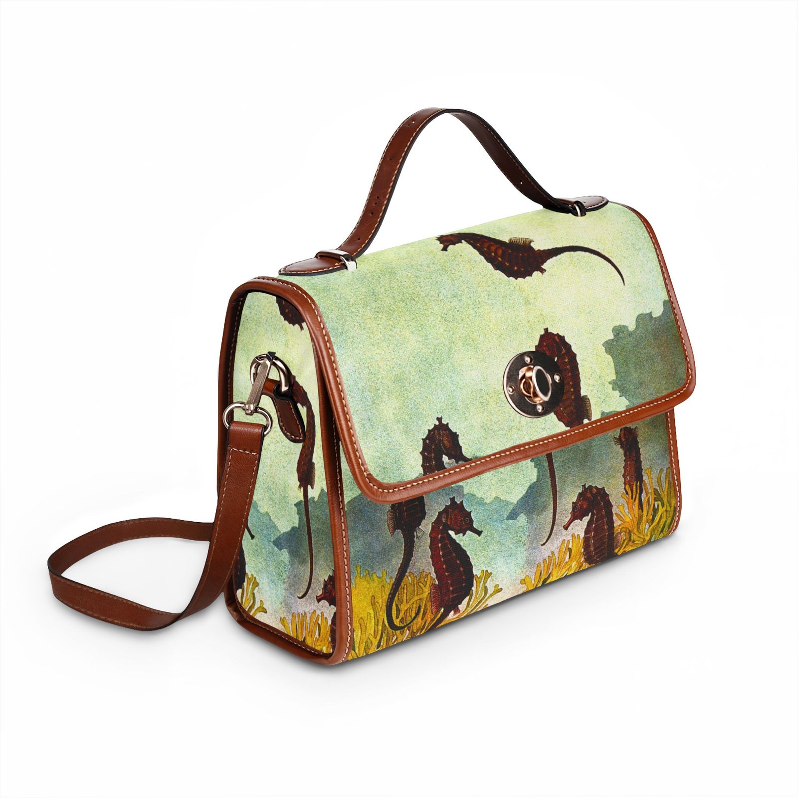 Seahorse Watercolor Canvas Bag — Waterproof Sea Life Handbag - Image 4