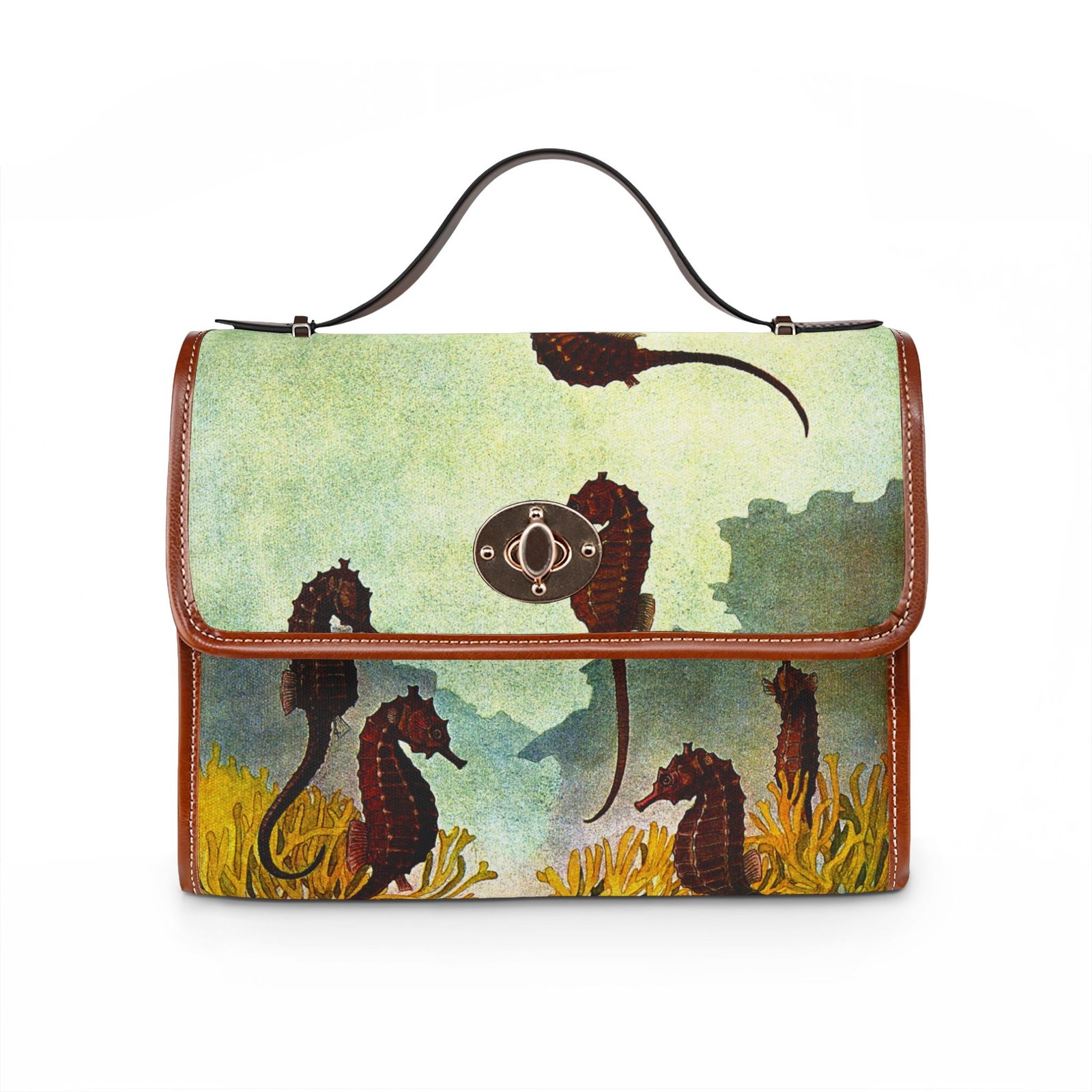 Seahorse Watercolor Canvas Bag — Waterproof Sea Life Handbag