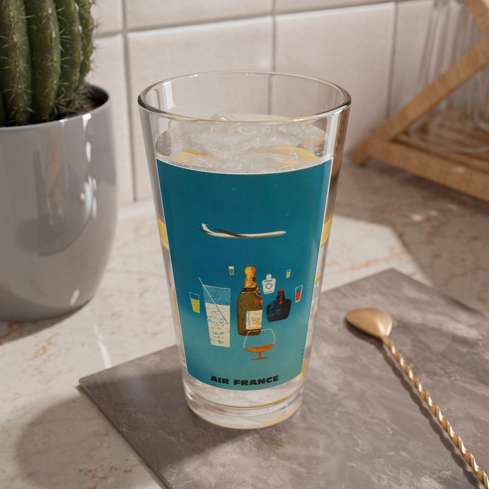 Air France Cocktail Mixing Glass — 16oz Vintage Travel Bar Glass - Image 2