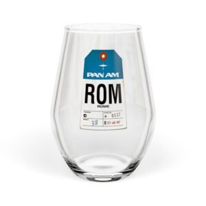 Stemless Wine Glass – ROM (Rome) Vintage Pan Am Luggage Tag Design, 11.75 oz