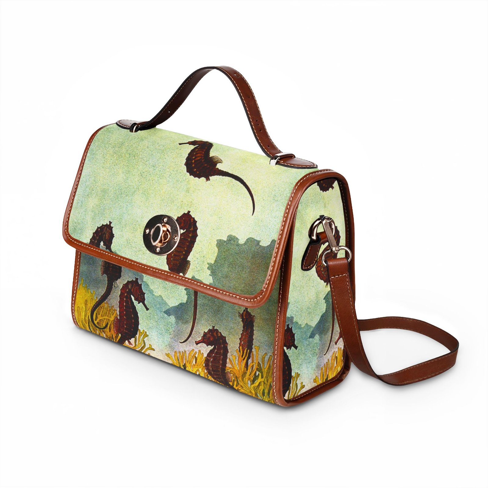 Seahorse Watercolor Canvas Bag — Waterproof Sea Life Handbag - Image 3