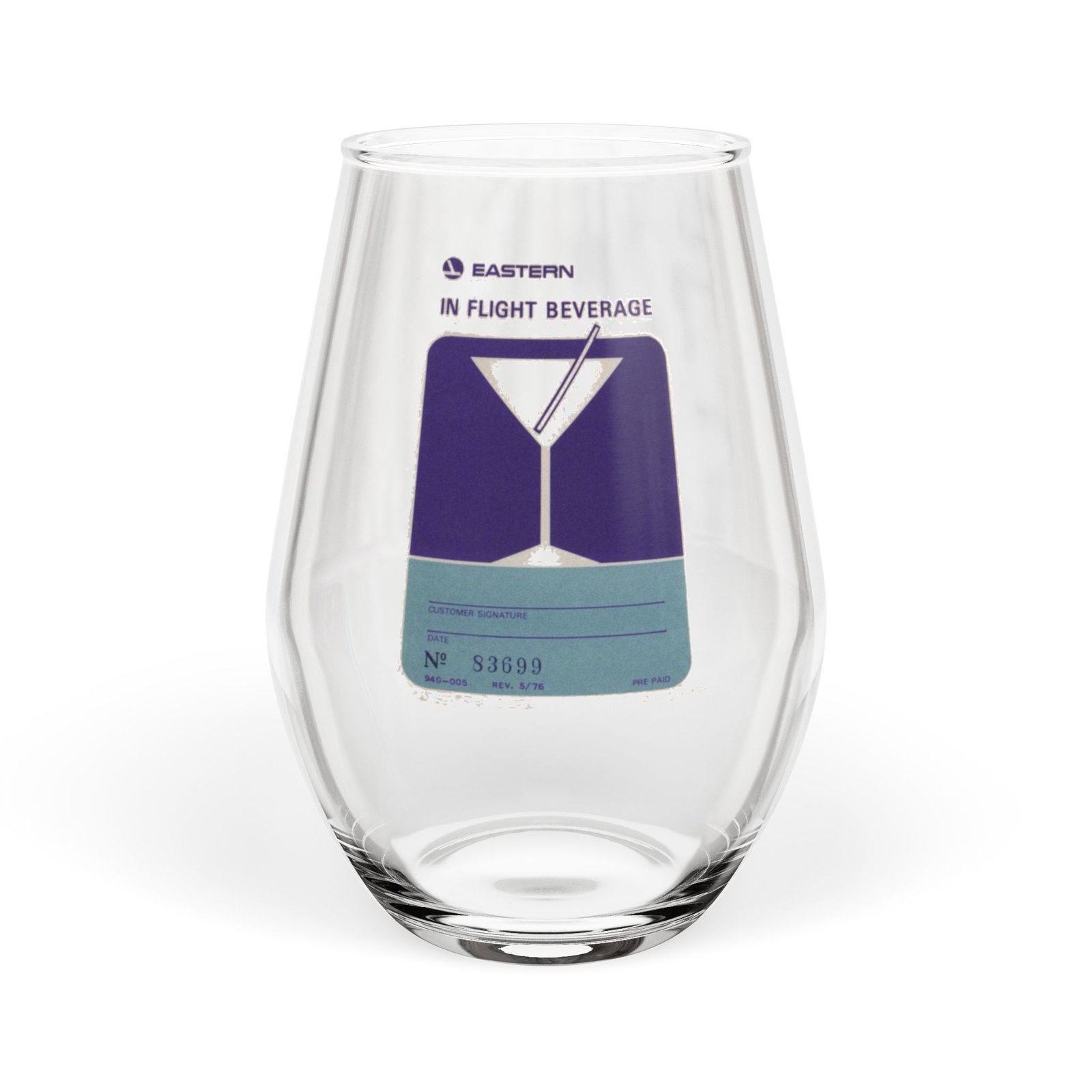 Eastern Airlines Stemless Wine Glass – Travel Ticket Martini Design, 11.75oz