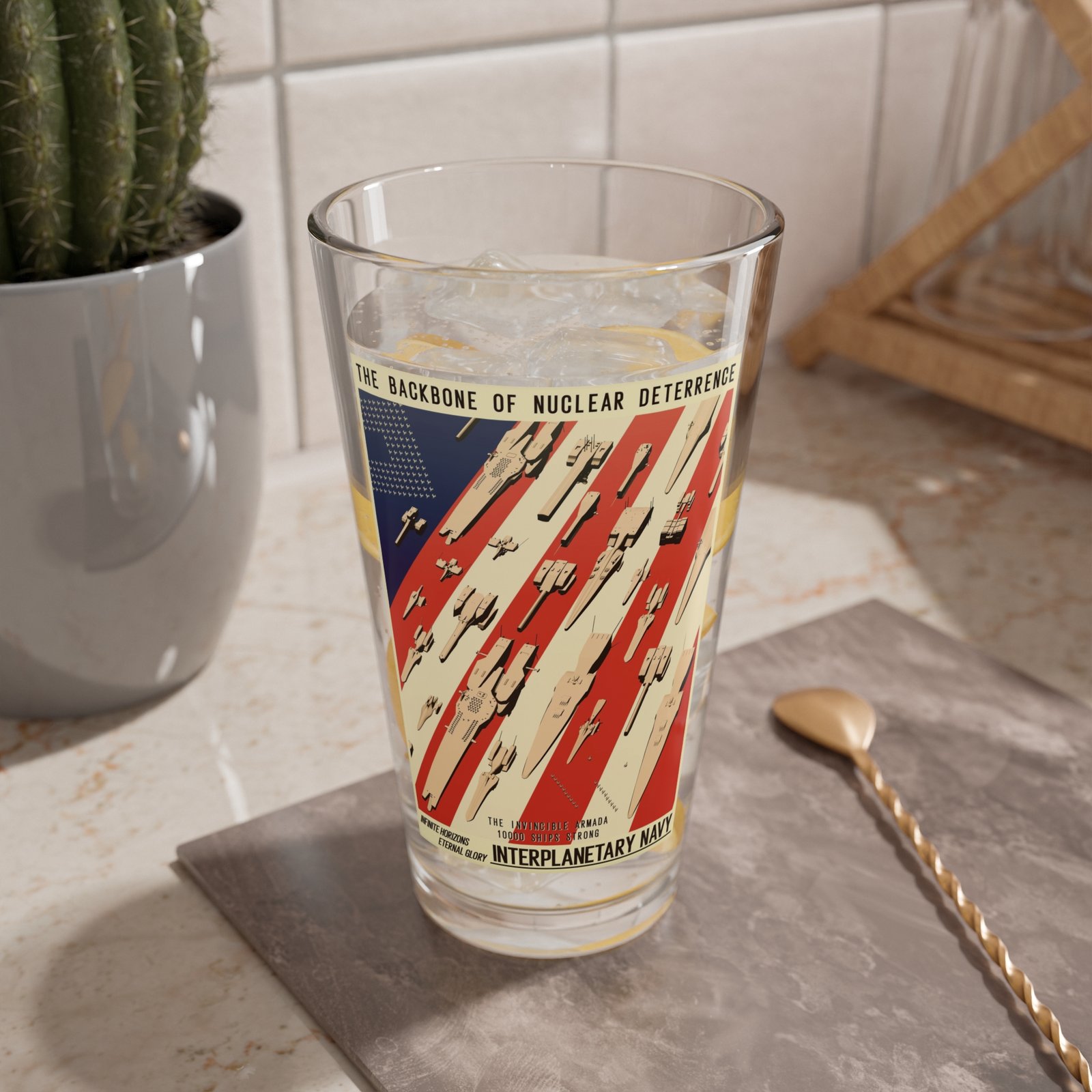 16oz Mixing Glass – Retro 'Backbone of Nuclear Deterrence' Vintage Propaganda Design - Image 2