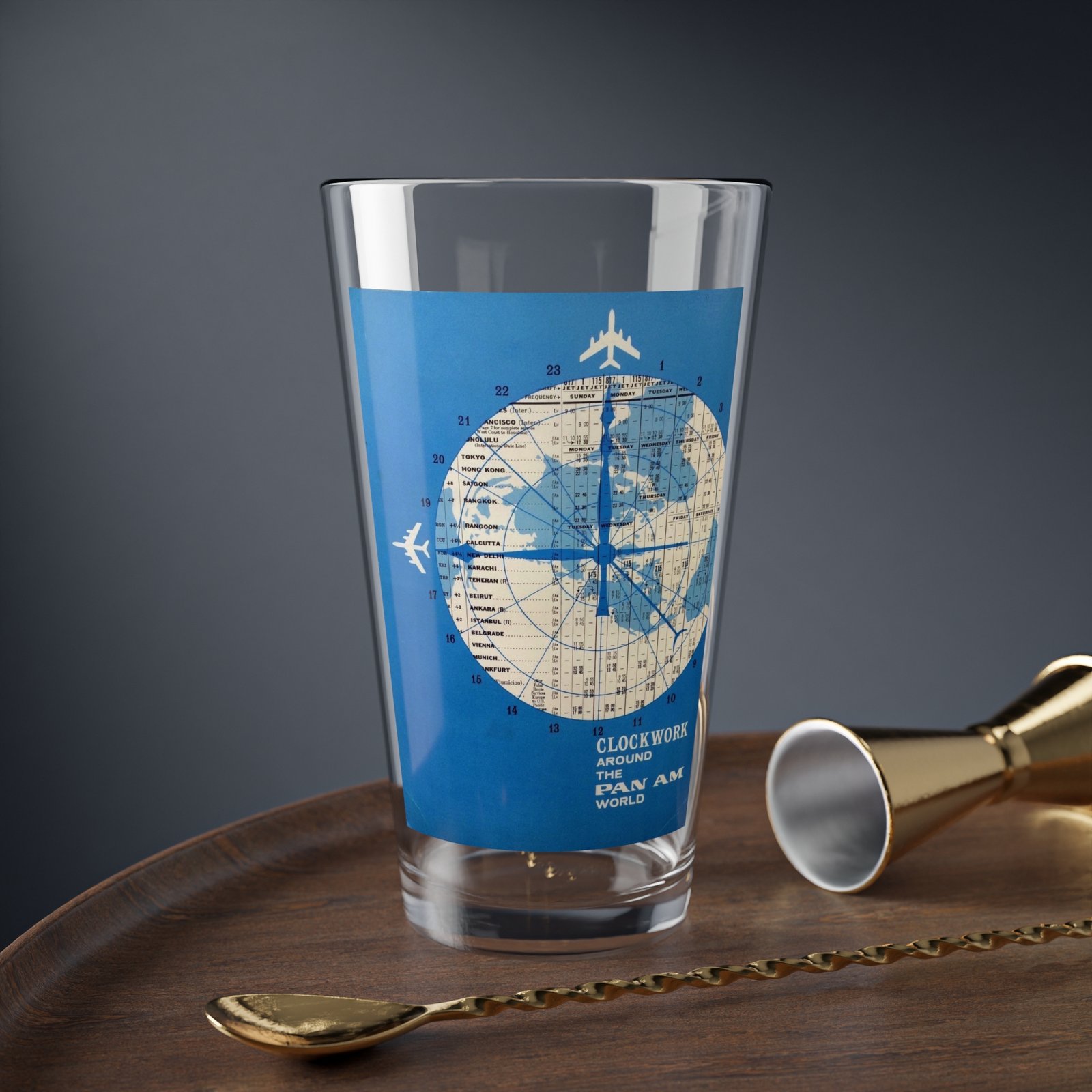 16oz Vintage World Map Mixing Glass - Image 3