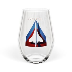 Concorde Jet Stemless Wine Glass – Aviation Blue & Red Graphic, 11.75oz