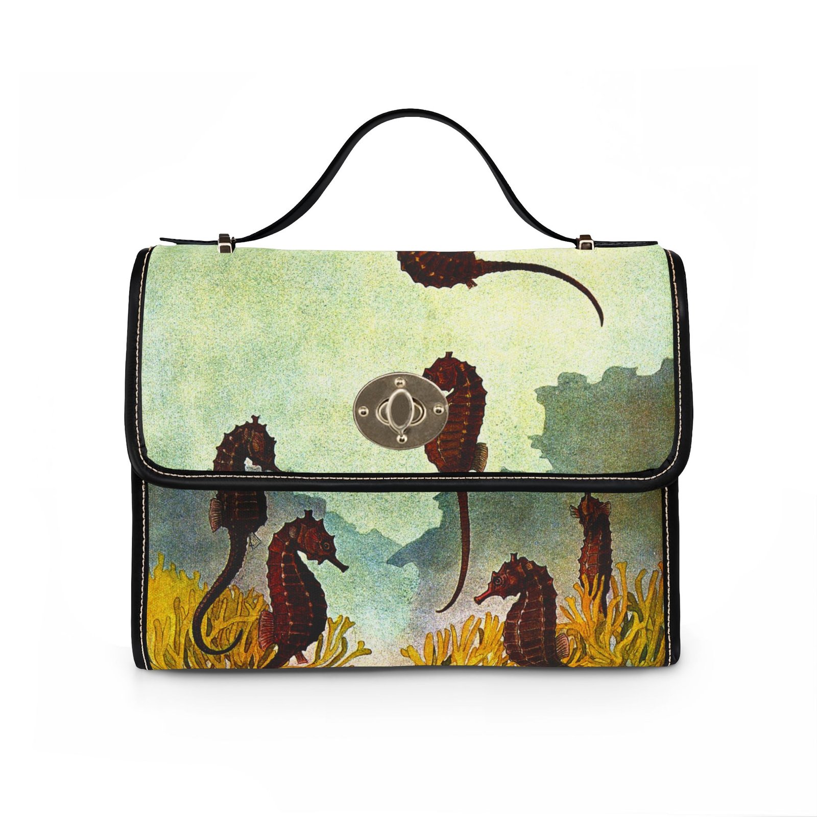 Seahorse Watercolor Canvas Bag — Waterproof Sea Life Handbag - Image 5